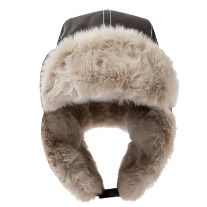 Leather Trapper Hat Winter Trooper Hats for Men Faux Fur Hat Aviator Russian Ushanka Hats with Earflaps Skiing Hat - color: Mg-lfmyypyb30-coffee