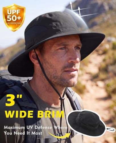 Connectyle Men's Breathable UPF 50+ Sun Hat Packable UV Protection Bucket Hat for Fishing Hiking Camping Safari Beach Golf - color: Black