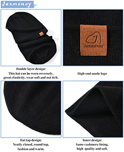 jaxmonoy Slouchy Knit Beanies Winter Hats for Women Men Soft Warm Reversible Slouch Cuffed Skull Knitted Beanie Cap - color: Black