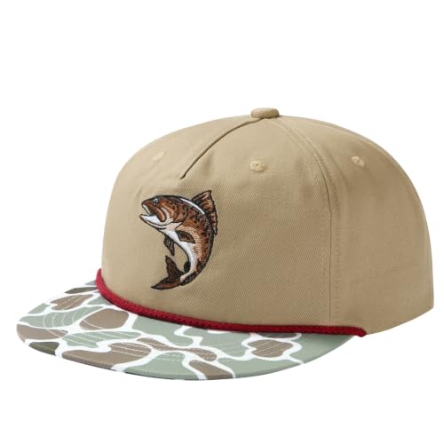 BASSDASH Embroidered Soft Top Flat Brim Duck Hat Snapback Cap for Hunting, Fishing, and Outdoor Activities - color: Color Block Camo/Trout
