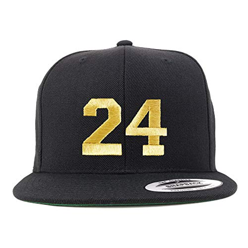 Trendy Apparel Shop Number 24 Gold Thread Flat Bill Snapback Baseball Cap - color: Black