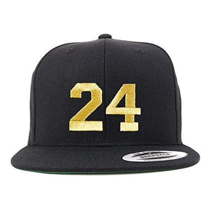 Trendy Apparel Shop Number 24 Gold Thread Flat Bill Snapback Baseball Cap - color: Black