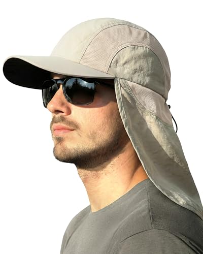 Mens Sun Hat with Breathable Mesh Sun Hats for Men Fishing Hat - color: Light Beige