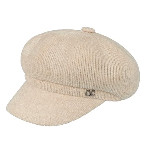 C.C Knitted Newsboy Cap for Women – Soft Knit Hat with Adjustable Velcro, Lightweight Warm Winter Style - color: Knitted-beige
