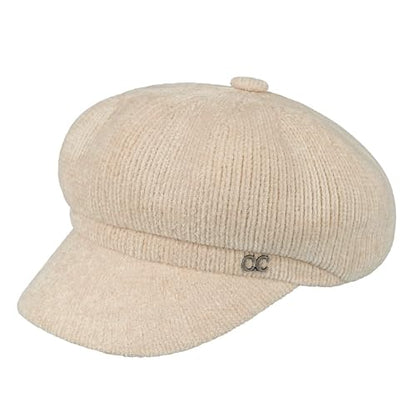 C.C Knitted Newsboy Cap for Women – Soft Knit Hat with Adjustable Velcro, Lightweight Warm Winter Style - color: Knitted-beige