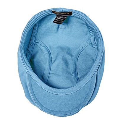 BOTVELA Men Cotton Twill Newsboy Flat Hat Fitted Cap - color: Light Blue, size: 7 7/8
