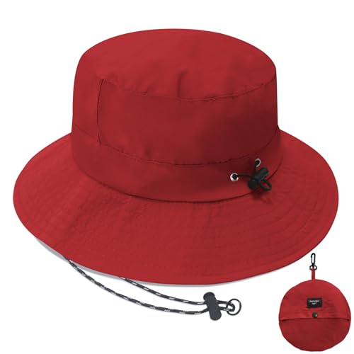 PFFY Waterproof Bucket Hats for Men Women Packable Sun Hat for Outdoors - color: Solid Red