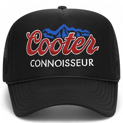 Connoisseur Trucker Hat | Funny Meme Party Trendy Cowboy Beer | Premium Snapback Hat for Men & Women - color: Black Poly