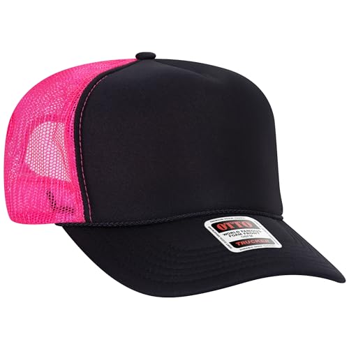 BROTHER TRUCKERS The World's Greatest Neon Colored Trucker Hat Blanks - Wholesale Bulk Unisex Snapback Hats - color: Black/Black/Neon Pink