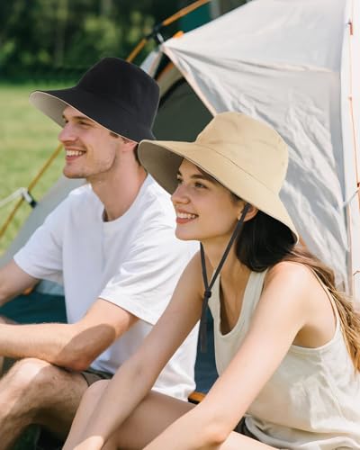 Zylioo XXL Bucket Hat for Big Heads, Reversible Fishing Sun Hat - color: Beige-black, size: XX-Large-3X-Large