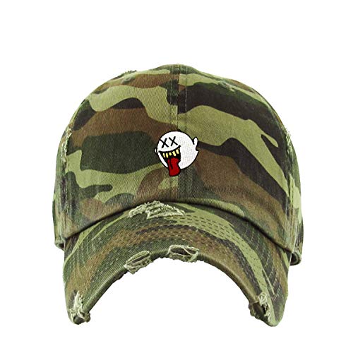 Silly Ghost Vintage Baseball Cap Embroidered Cotton Adjustable Distressed Dad Hat - color: Camo