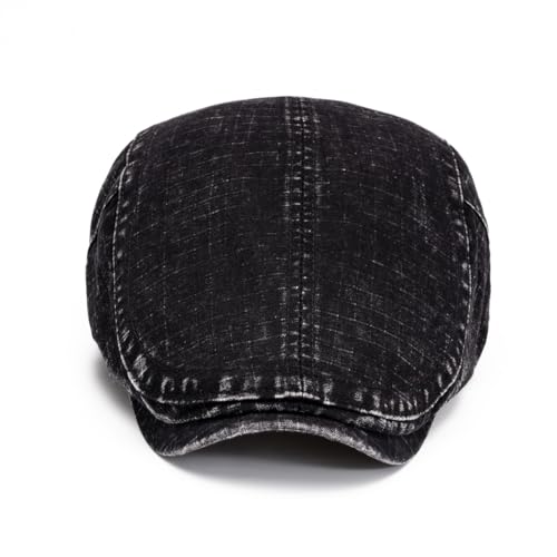 Quanhaigou Unisex Denim Newsboy Hats Flat Ivy Gatsby Cabbie Driving Berets Hat Cotton Dad Cap for Men Women - color: Retro Plaid Black