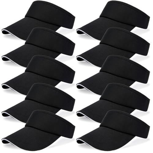 10 Pcs Sun Visor Hats,Adjustable UV Protection Caps,Unisex Visors,Empty Top Sun Visor Cap for Beach Tennis Baseball - color: Black