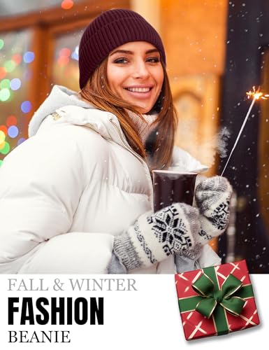Fleece Lined Wool Short Fisherman Beanie Men Women Cuff Winter Hat - color: 1pc-winered