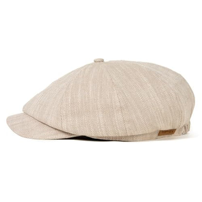 XL XXL Oversized 8 Panel Natural Linen Flat Cap Newsboy Hat Lightweight Summer Cooling Golf Outdoor Eco-Friendly - color: Beige Herringbone(elastic), size: Medium-Large