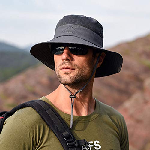 Fishing Hat for Men & Women, Sun Protection Hat with Face Cover & Neck Flap - color: Dark Grey