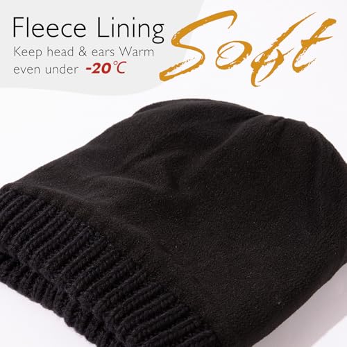TOP-EX Winter Wool Slouchy Beanie for Women, Warm Faux Fur Pom Hat - color: Black_fleece Lined