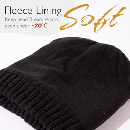 TOP-EX Winter Wool Slouchy Beanie for Women, Warm Faux Fur Pom Hat - color: Black_fleece Lined