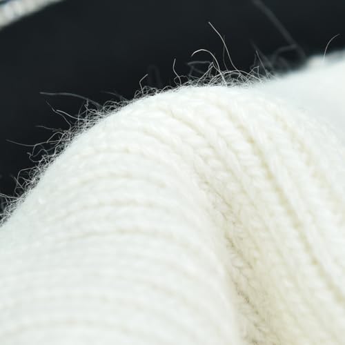 Women's Knitted Angora Wool Hat for Autumn and Winter Warm and Stylish with Rolled Brim and Slanted Rhinestones Cap - color: A-beige