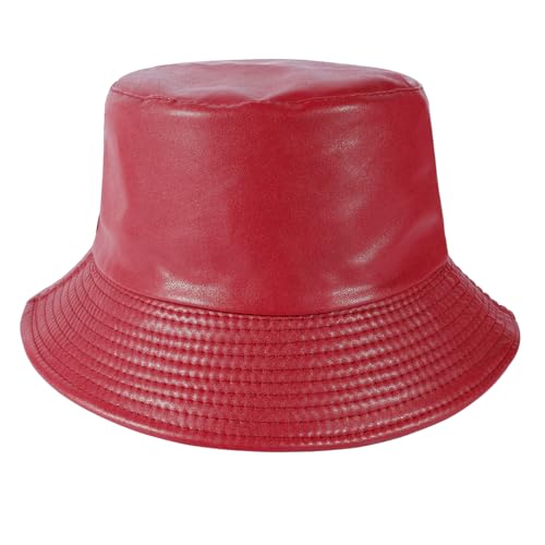 MILAKOO Pu Leather Bucket Hat for Unisex Reversible Fishing Cap Metallic Retro 80s 90s Fisherman Hat - color: D: Red