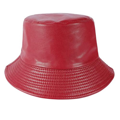 MILAKOO Pu Leather Bucket Hat for Unisex Reversible Fishing Cap Metallic Retro 80s 90s Fisherman Hat - color: D: Red