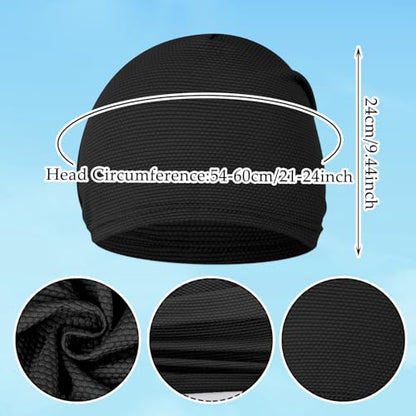 3 Pcs Cooling Skull Caps for Men Women,3D Mesh Running Caps Breathable Quick Dry Helmet Liner for Summer Cycling Gym - color: Black+black+black