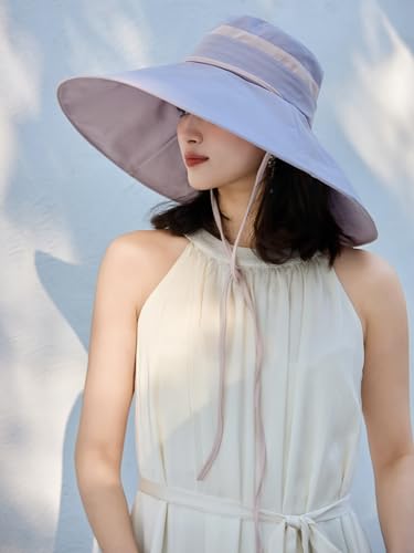 Women Wide Brim Sun Protection Hat Summer Fishing Hats - color: Lightpurple