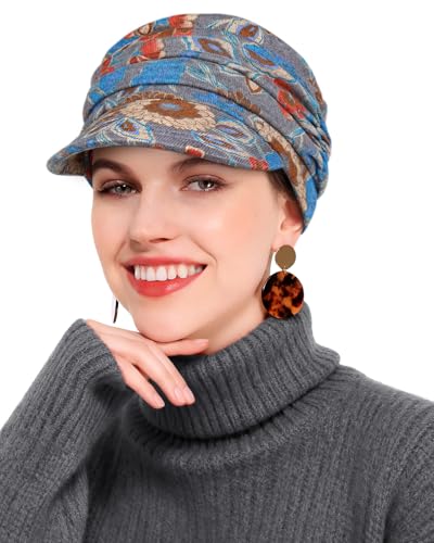 Newsboy Chemo Hat for Women - Soft Cap with Brim for Cancer & Alopecia - color: Blue-a