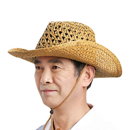 Straw Hat Women Men Cowboy Hats Beach Floppy Sun Hats Brim Summer Sunhat Bush Sombrero Travel Cowgirl Hat Costume - color: Khaki