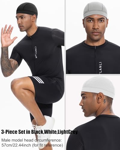 3PCS Cooling Breathable Skull Cap for Men Women Helmet Liner Caps - color: 3pcs(black+white+light Grey)