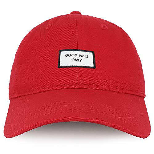Trendy Apparel Shop Good Vibes Only Woven Patch Cotton Dad Hat - color: Red