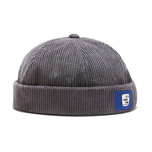 Stylish Corduroy No Brim Harbour Skull Cap with Strap - color: 92-grey