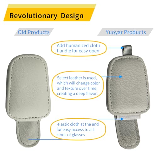 Yuoyar Magnetic Leather Sunglasses Holder for Car, 2 Packs (Silver Grey) - color: Silver Grey