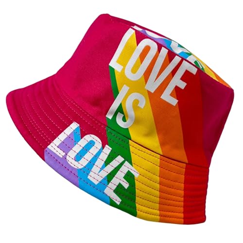 Pride Unisex Bucket Hat Reversible Double-Side-Wear Packable for Travel, Outdoors, and Beach - color: Hot Pink Love is Love