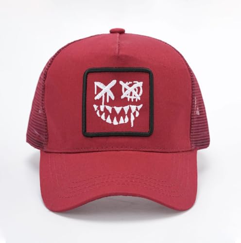 Trucker Hat for Men Women-Mesh Back Breathable Adjustable Snapback Cap-UV Protection Sun Hat for Summer Outdoor Activities - color: Evil Smile Red