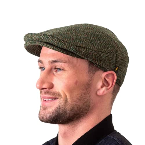 Hatman of Ireland Authentic Tweed Flat Cap 100% Irish Wool Handmade Ireland Men Casquette Navy Green Charcoal - color: Army Green, size: Medium