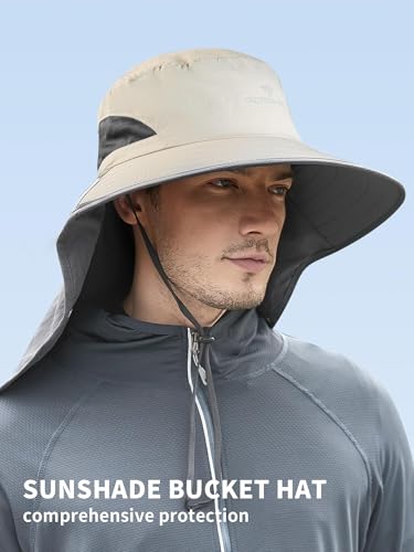 Fishing Hat, Men's Sun Hat, Anti-UV Sun Protection Wide Brim Fisherman Hat with Neck & Face Flap Cover, XL - color: Khaki, size: X-Large-XX-Large