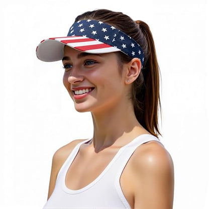 American Trends Sun Visor Hat for Women, Lightweight Quick-Dry Golf Visor - color: American Flag