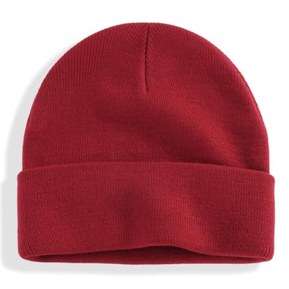Connectyle Men's Cuffed Beanie Hat Double Layer Knit Winter Watch Cap - color: Dark Red