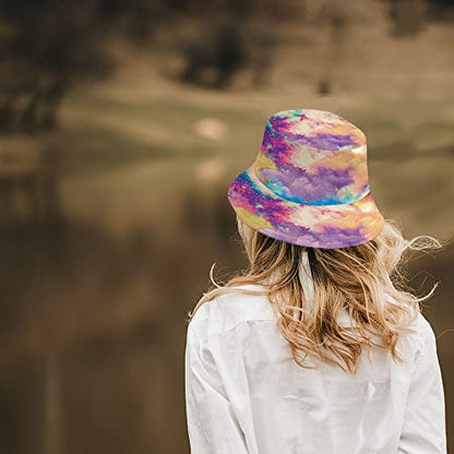 WIRESTER Reversible Bucket Hat Unisex Girl Women Men for Summer Outdoor Travel - color: Bright Pastel Galaxy