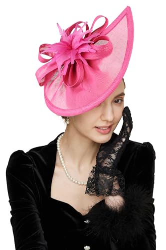 Gionforsy Fascinator Hats for Women Flower Tea Party Hats Pillbox Hat - color: Rosered