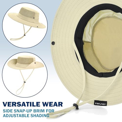 Cooling Sun Bucket Hat, UPF 50+ Wide Brim Boonie Hat with Ponytail Hole - color: 01 Kahki