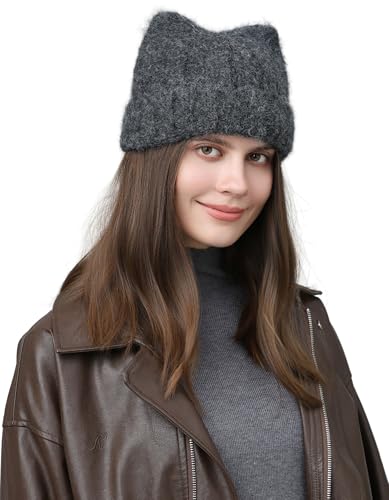 fauson Winter Hats for Women - Knitted Thermal Beanie for Women Skull Cap Womens Winter Hat Valentines Day Gifts for Her - color: Grey