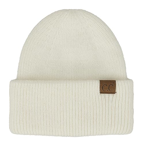 C.C Fuzzy Beanie for Women Unisex - Acrylic Stretchable Soft Warm Knit Winter Skully Hat - color: Angora-ivory