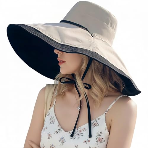 Women Bohemian Reversible Sun Hat Wide Brim Fishing Hats - color: M3016-blackbeige
