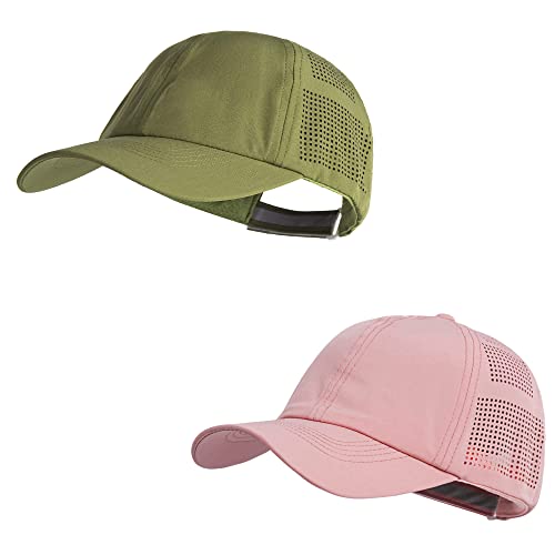HH HOFNEN Women Quick Drying Baseball Cap Sun Hat Unstructured Golf Hat - color: #1 Army Green+dark Pink