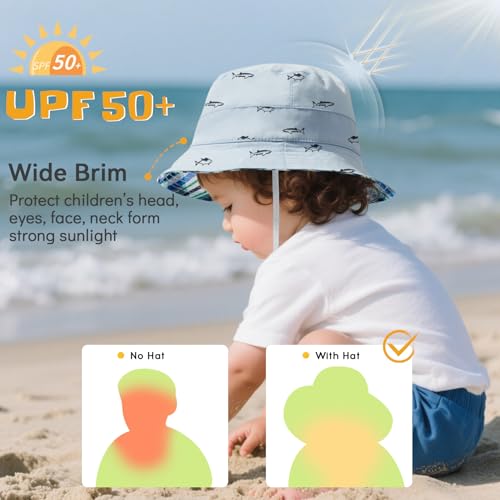 Durio UPF 50+ Baby Sun Hat Wide Brim Toddler Bucket Hats for Boys 0-8 Years - color: A Blue, size: 0-3 Months