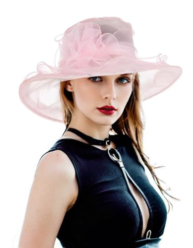 Derby Hats for Women 2026 Women's Elegant Organza Kentucky Fascinator for Church, Tea Party, Weddings Hats - color: Hat2-pink