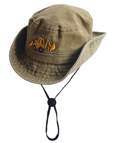 Safari Kids Sun Hat Bucket Boys Excavator Beach UPF 50+ Fishing Hat Toddler Girls Boonie Cap for 2-8T - color: Khaki