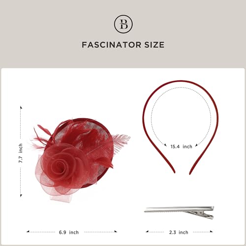 BABEYOND Fascinators Hats for Women Tea Party Mesh Flower Pillbox Derby Hat - color: Red